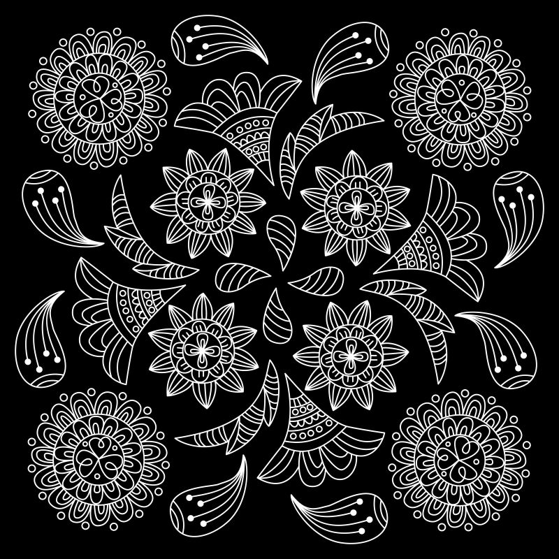 矢量黑白美丽花纹抽象地毯图案