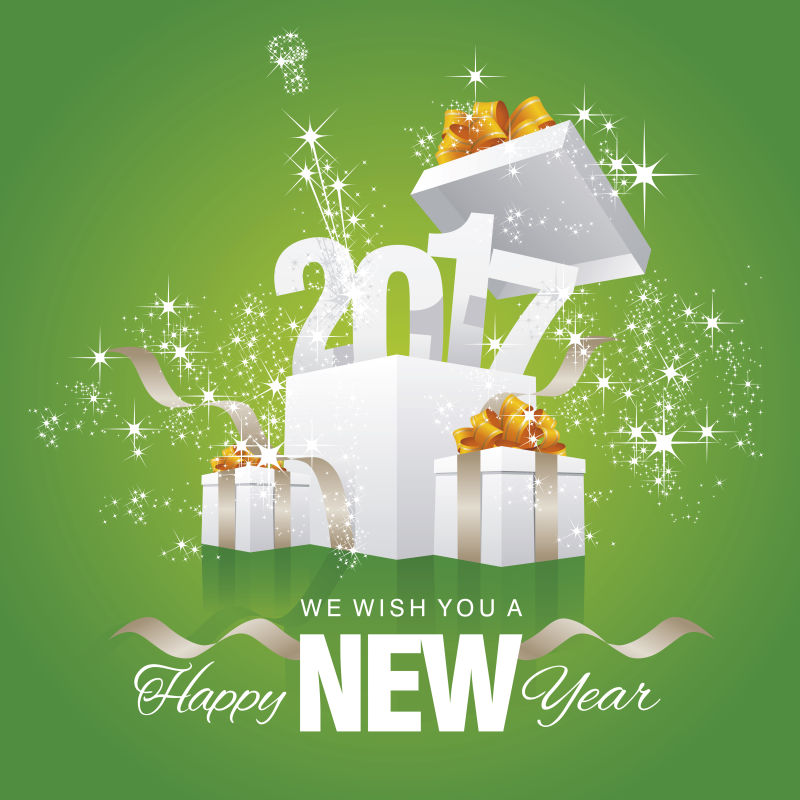 矢量2017新年快乐礼盒绿色背景