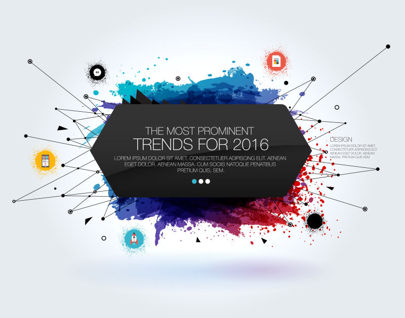 矢量三维抽象背景与油漆污渍和几何形状