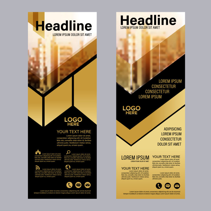 创意矢量金色黑色抽象竖横幅设计