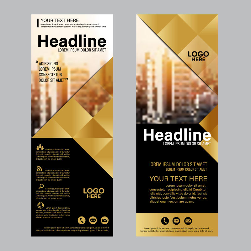 创意矢量黑金色的竖横幅设计