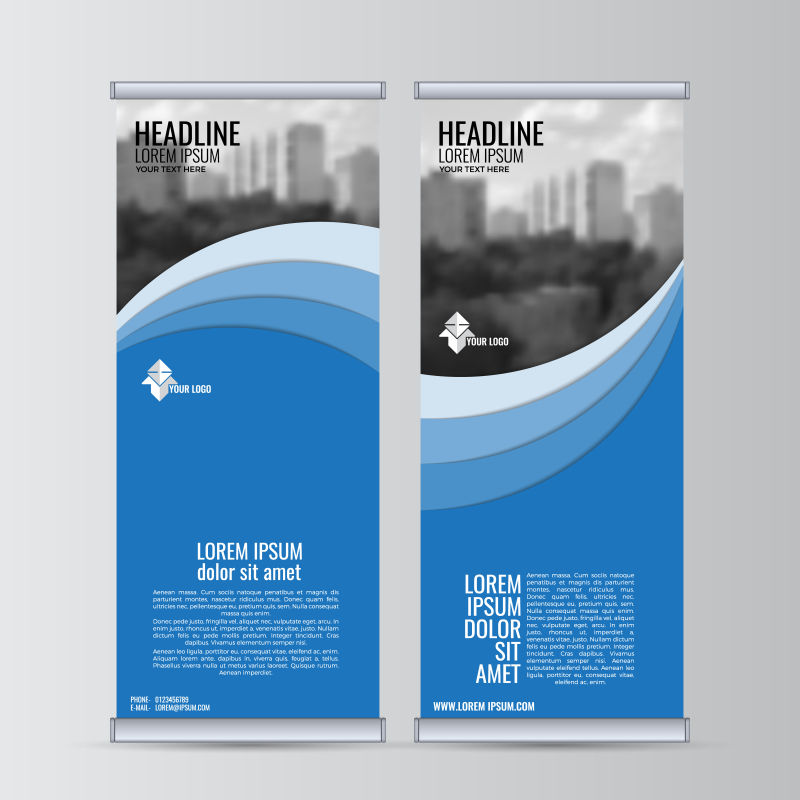 抽象矢量蓝色主题的竖横幅设计