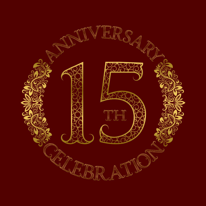 第十五周年庆典旧式图案矢量标志符号