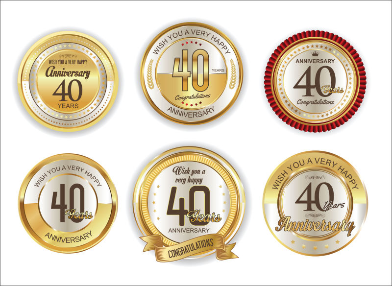 矢量40周年的金色纪念徽章设计