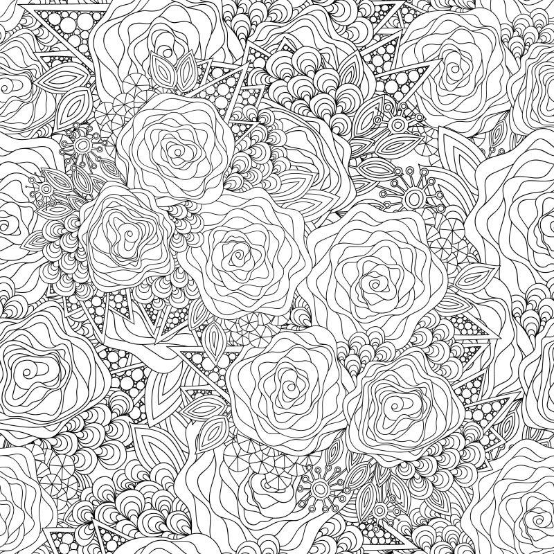 手绘玫瑰的无缝图案