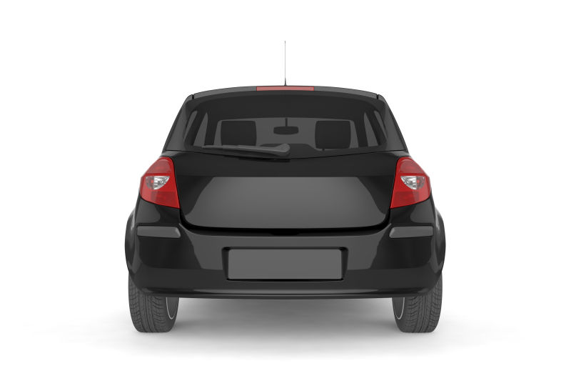 白色背景上的黑色微型汽车后视图