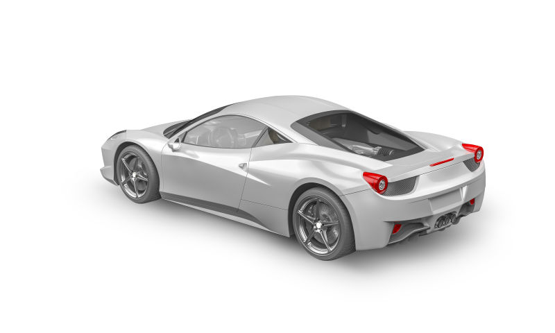 白色背景上的银色超级跑车视图