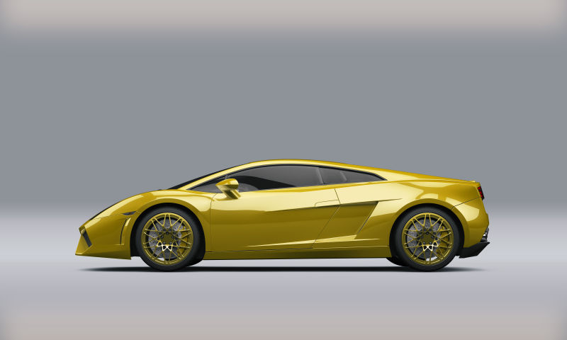 白色背景上的黄色超级跑车视图