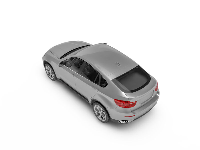 白色背景下的银色SUV汽车俯视图