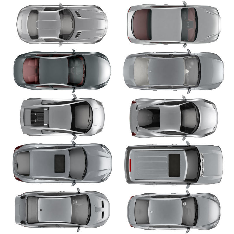 白色背景下的汽车顶视图