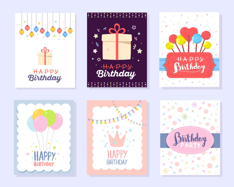 生日快乐矢量彩色贺卡集