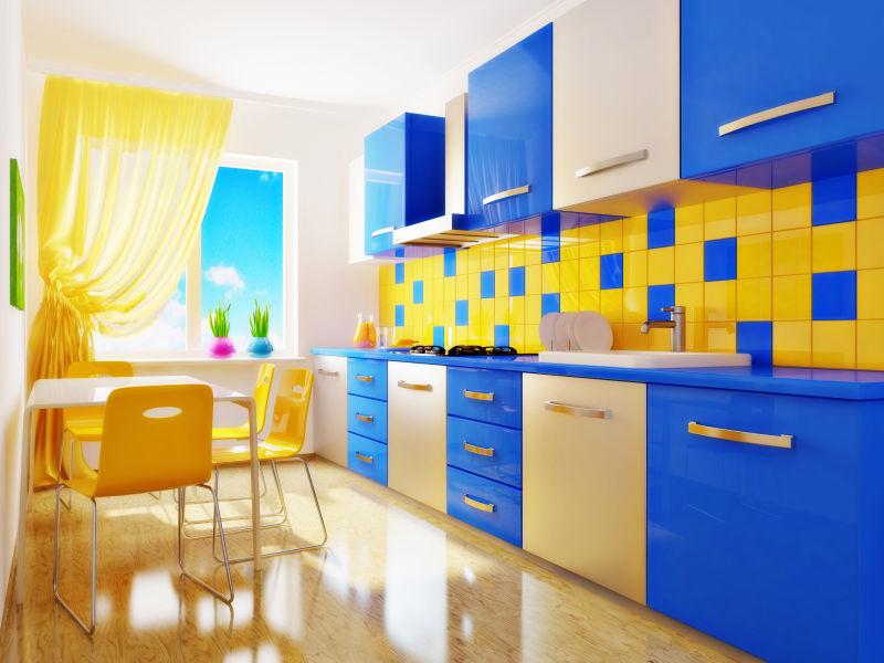 蓝黄色厨房设计