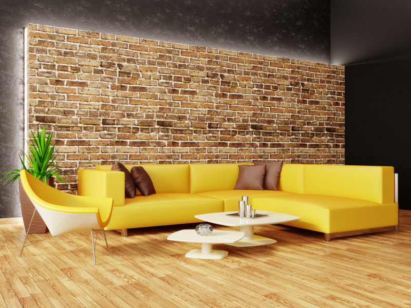砖墙黄色沙发室内设计