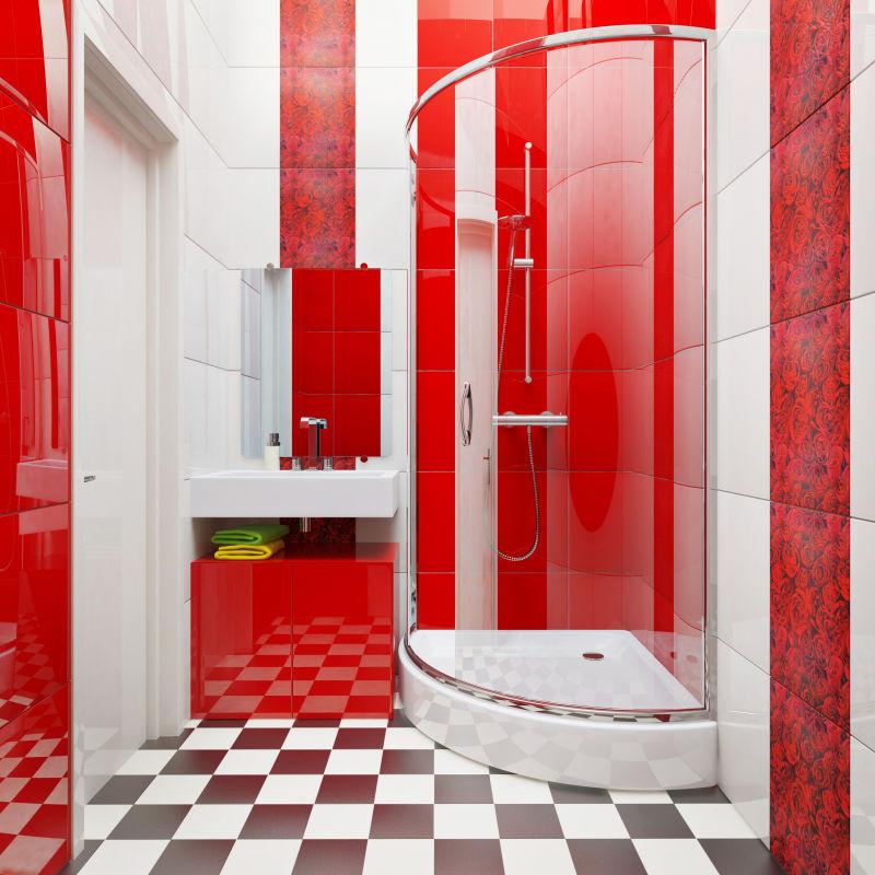 现代红色浴室明瓦设计
