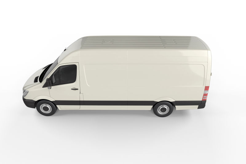 白色背景上的黑白色封闭型厢式货车