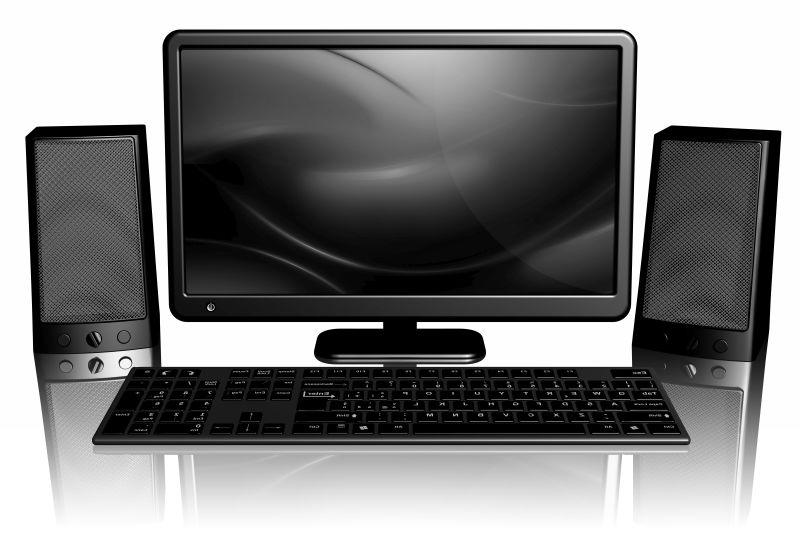 白色背景下的黑色个人计算机