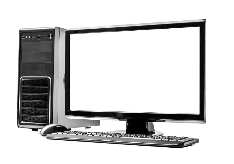 白色背景下的桌面和电脑键盘鼠标白