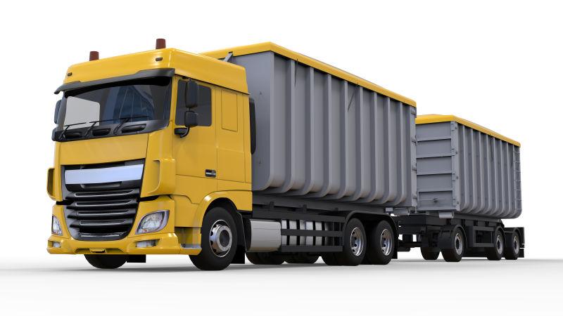 白色背景中的黄色大货车