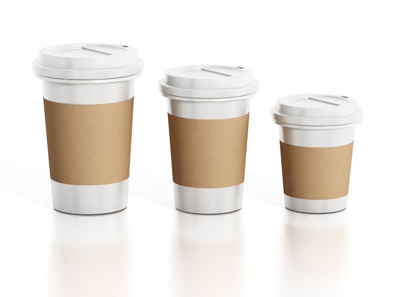 白色背景上的三个咖啡杯