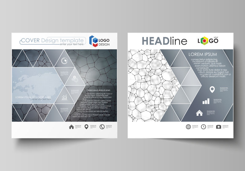 抽象矢量灰色几何宣传单设计