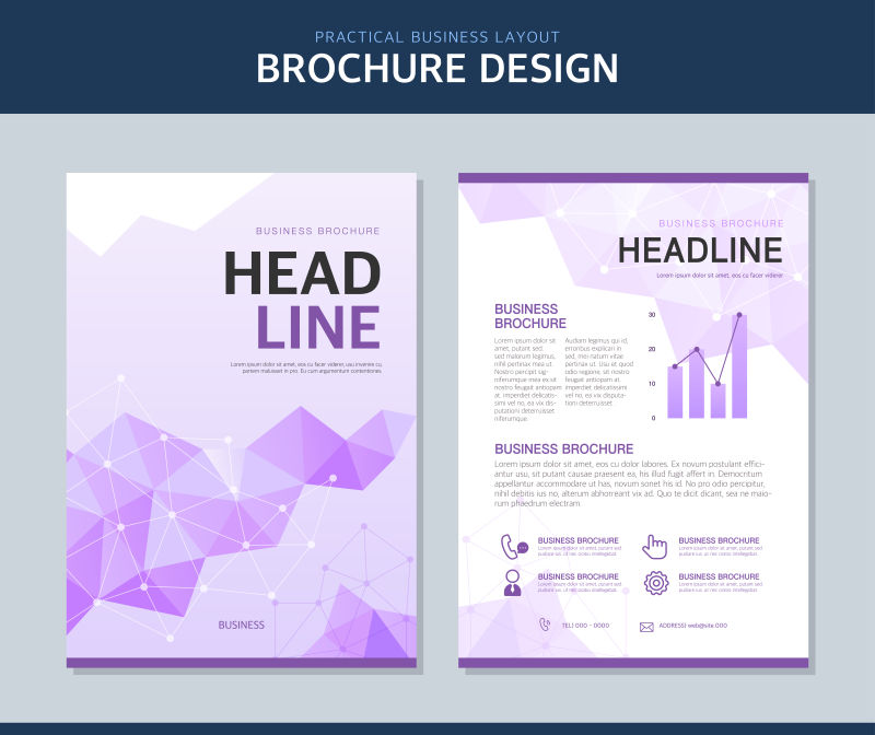 创意矢量紫色三角几何宣传册设计