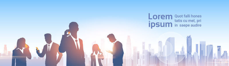 创意矢量一群城市中的商务精英剪影插图