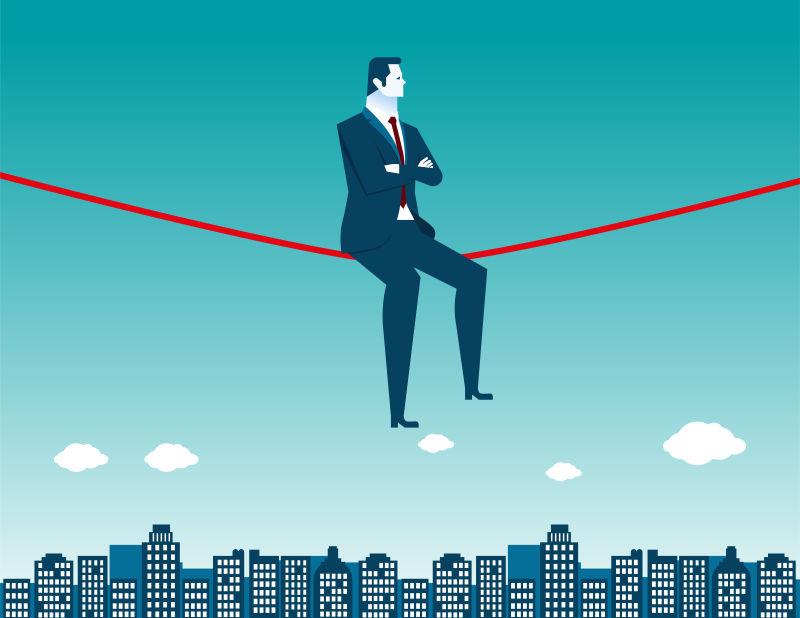 矢量商人坐在绳子和城市概念商业插图