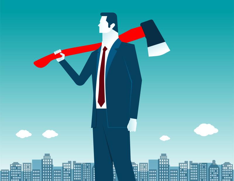 矢量商人肩上的斧头概念商业插图