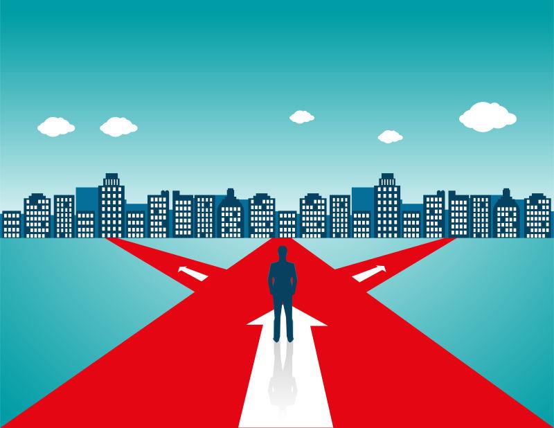 矢量商人站在路上走向成功概念商业插图