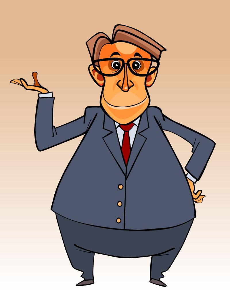穿西装打领带戴眼镜的大腹便便的男人卡通形象设计矢量