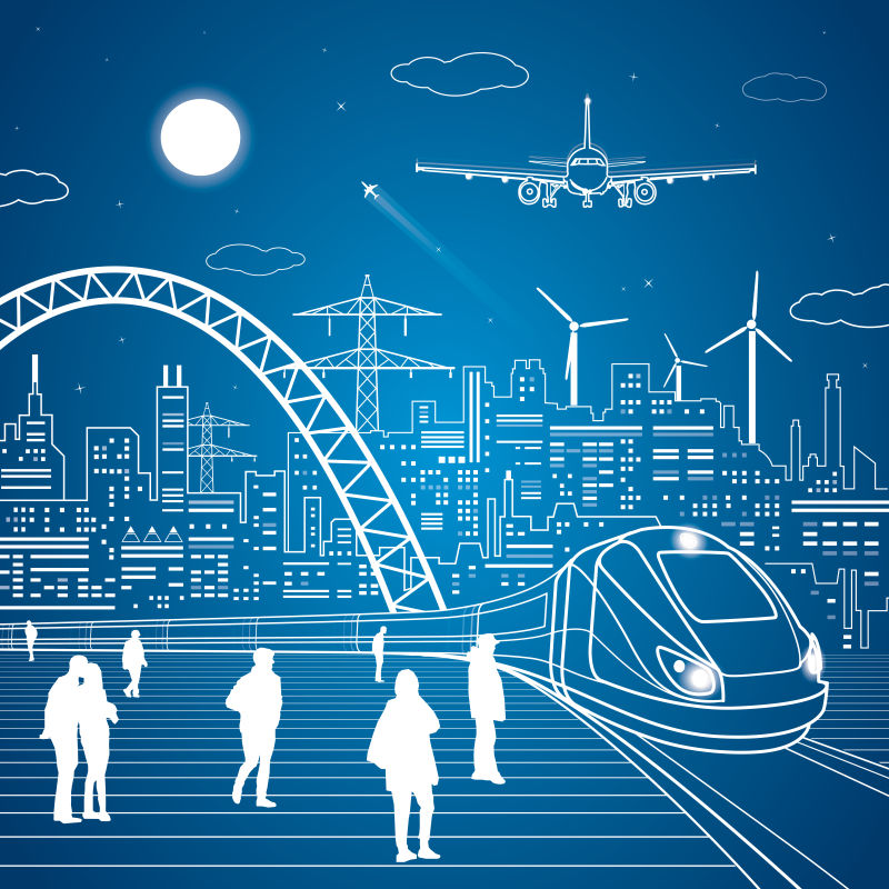 矢量现代城市轮廓插图设计