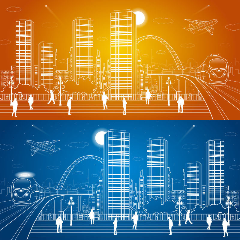 城市场景轮廓插图矢量设计