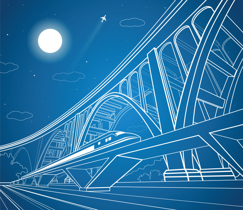 矢量现代都市轮廓插图设计