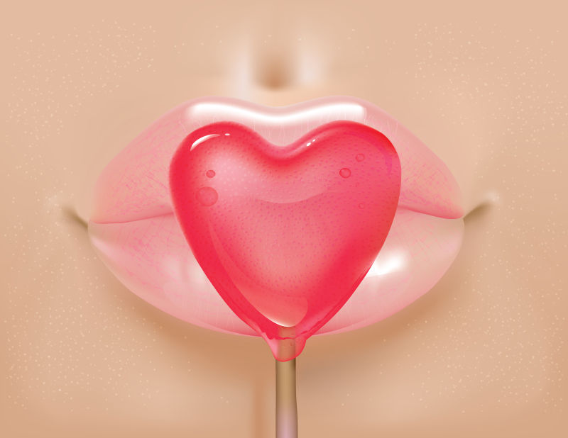 创意矢量心形棒棒糖和女性嘴巴插图
