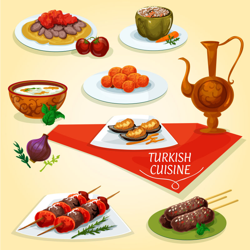 矢量美味的土耳其烤肉串插图