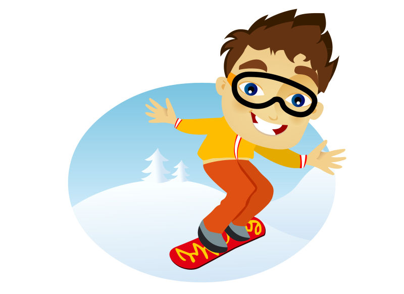 矢量抽象雪上滑雪的年轻人 插图