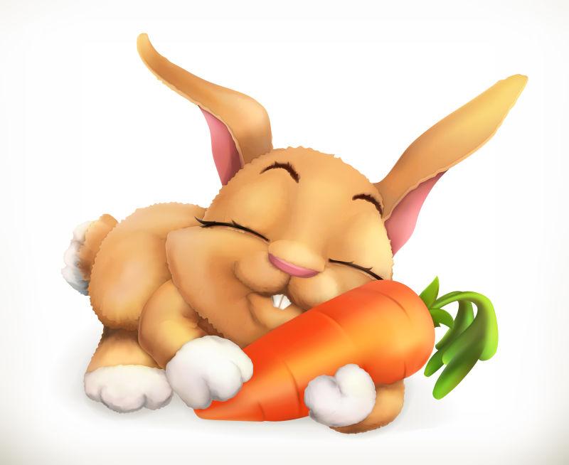 滑稽的兔子抱着胡萝卜卡通形象矢量设计