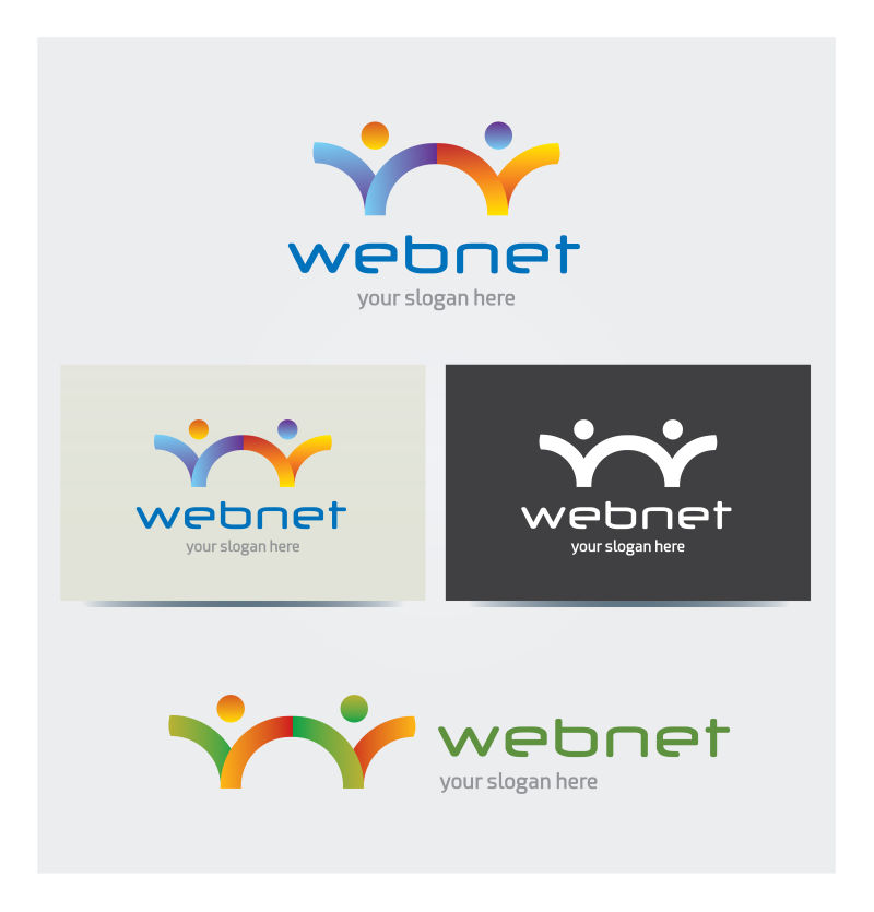 矢量标志图标2个人社会网络字母W制卡