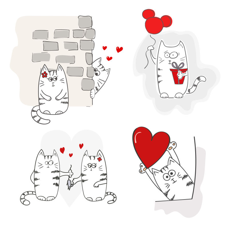 恋爱中的猫咪矢量插图