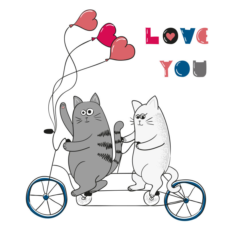 骑自行车的小猫矢量插图