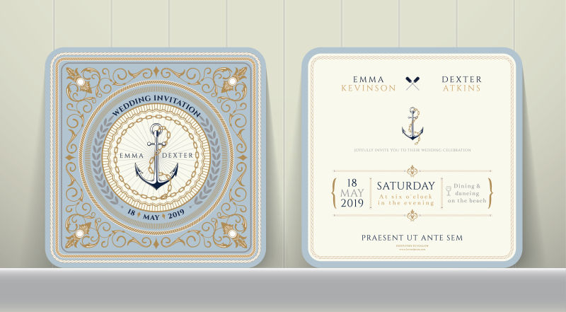 抽象矢量船锚元素的装饰婚礼请帖设计