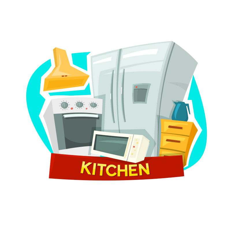 抽象矢量厨房概念的卡通设计元素