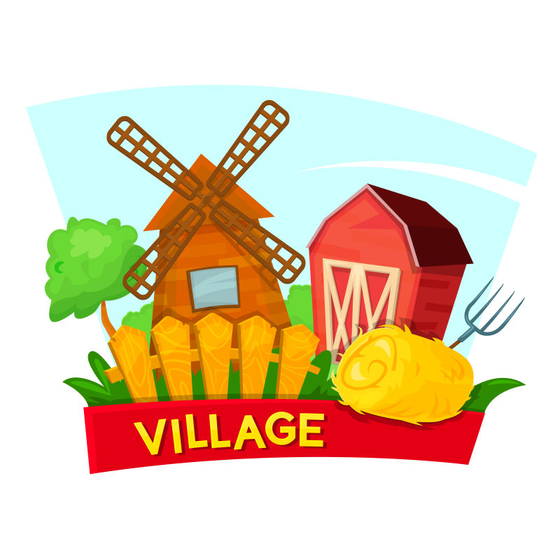 抽象矢量现代村庄卡通装饰设计元素