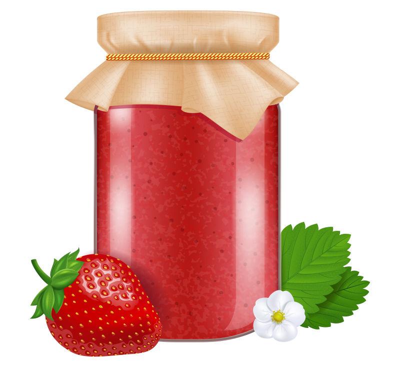 矢量自制草莓果酱罐头