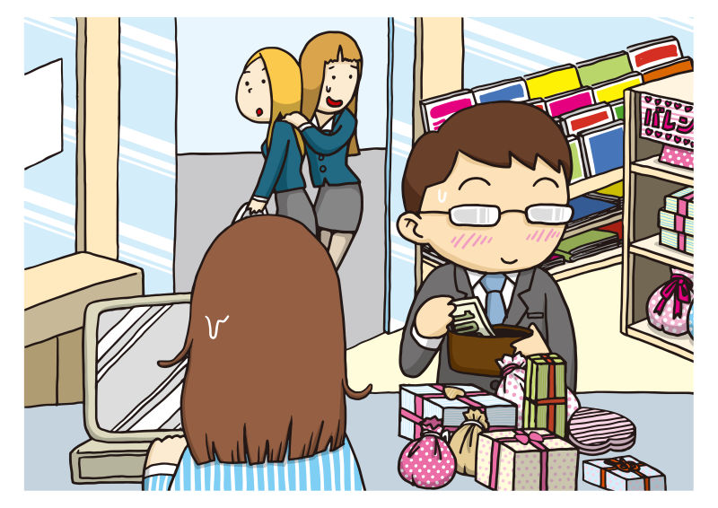 创意矢量给女友买礼物的男人插图