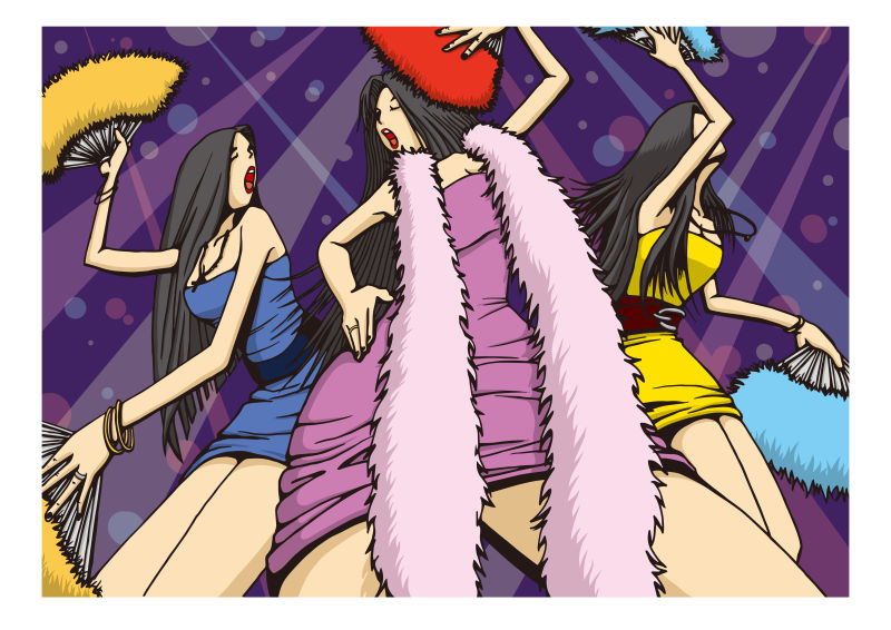 创意矢量现代三个舞女漫画插图