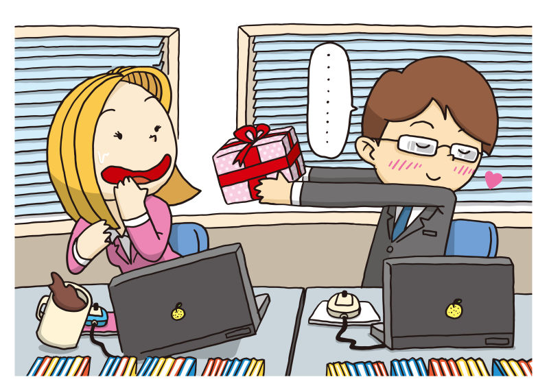 创意矢量卡通送礼物的情侣插图