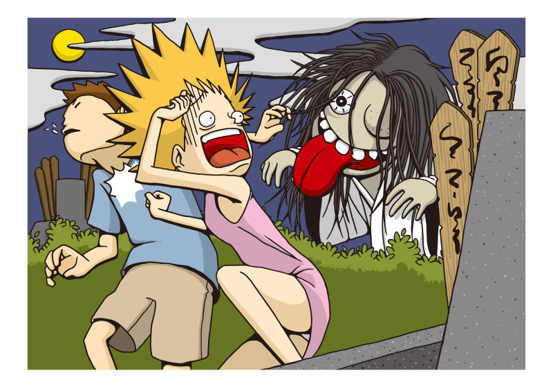 创意矢量被鬼吓到的情侣插图