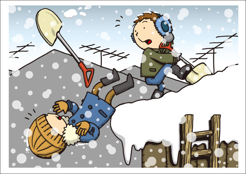 创意矢量冬日里一起玩雪的漫画插图