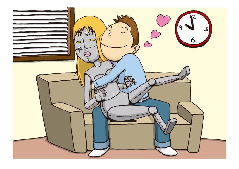 创意矢量抱着假人的男人卡通插图